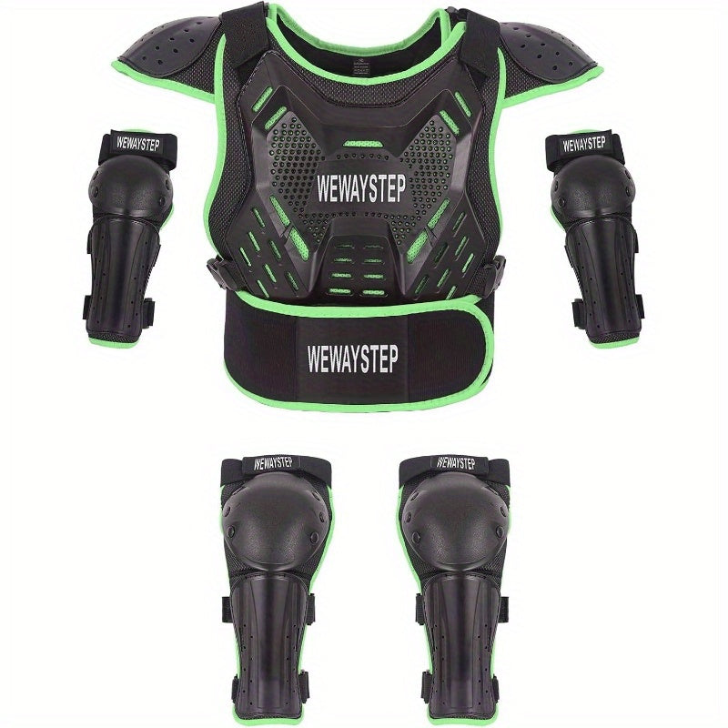 Kids Motocross Protective Gear with Chest Protector, Knee & Elbow Pads - Lightweight Durable Design for Off-Road Cycling, Summer Outdoor Sports, Motocross Gear, Adventure Riding, Sleek Protective Gear, Flexible Protection