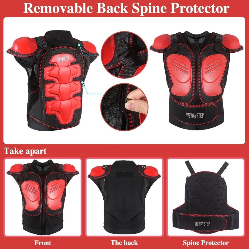 Motorcycle Armor Gear Body Armor Vest Suit Chest Back Spine Protector Motocross Bike Protective Gear with Elbow Knee Protector Pads MTV ATV Cycling Skateboard Off - Road Racing Skiing,  Motorcycle Armor Vest, Adjustable Fit Design, Durable Protective
