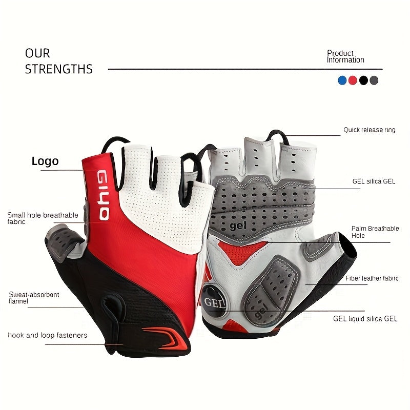 GIYO Half Finger Bike Gloves with Thick Cushioning & Breathable Sweat-Resistant Fabric, Adjustable Buckles for Outdoor Cycling, Training, and Hunting - White, Cycling Accessories, Secure Fit Gloves, Durable Glove Material