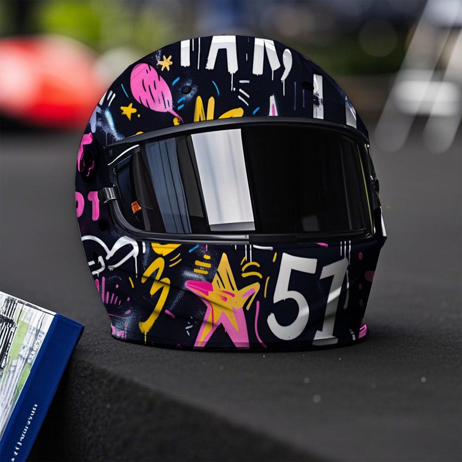 Vibrant Multicolored Graffiti Vinyl Wrap Sticker for Full-Face Helmets, Featuring Waterproof And Scratch-Resistant Self-Adhesive PVC Decals, Perfect for Adding an Artistic Touch to Motorcycle Racing Helmets And Helmet Accessories.