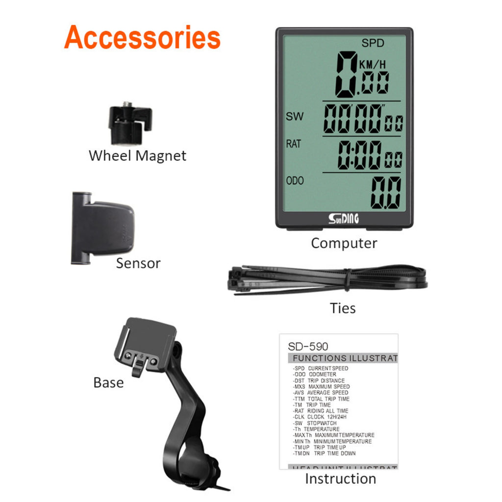 Bicycle Speedometer 31 functions Odometer Wireless Cycle Bike Computer Bicycle Handlebar Stopwatch Round with LCD Display & Multi-Functions for Most Bikes, Bike Speedometer, Bicycle Accessories, Bike Tracker, Cycling Computer, Bike Odometer
