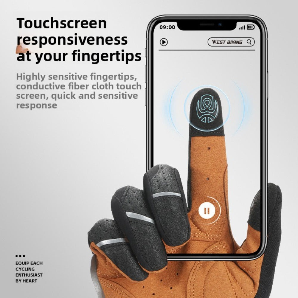 Cycling Gloves with Shock Absorption & Non-Slip Grip - Full Finger Motorcycle Bicycle Gloves, Long Finger Design, Touchscreen Compatible, Winter Warmth, Spring & Autumn, Sleek Glove Design, Durable Glove Material