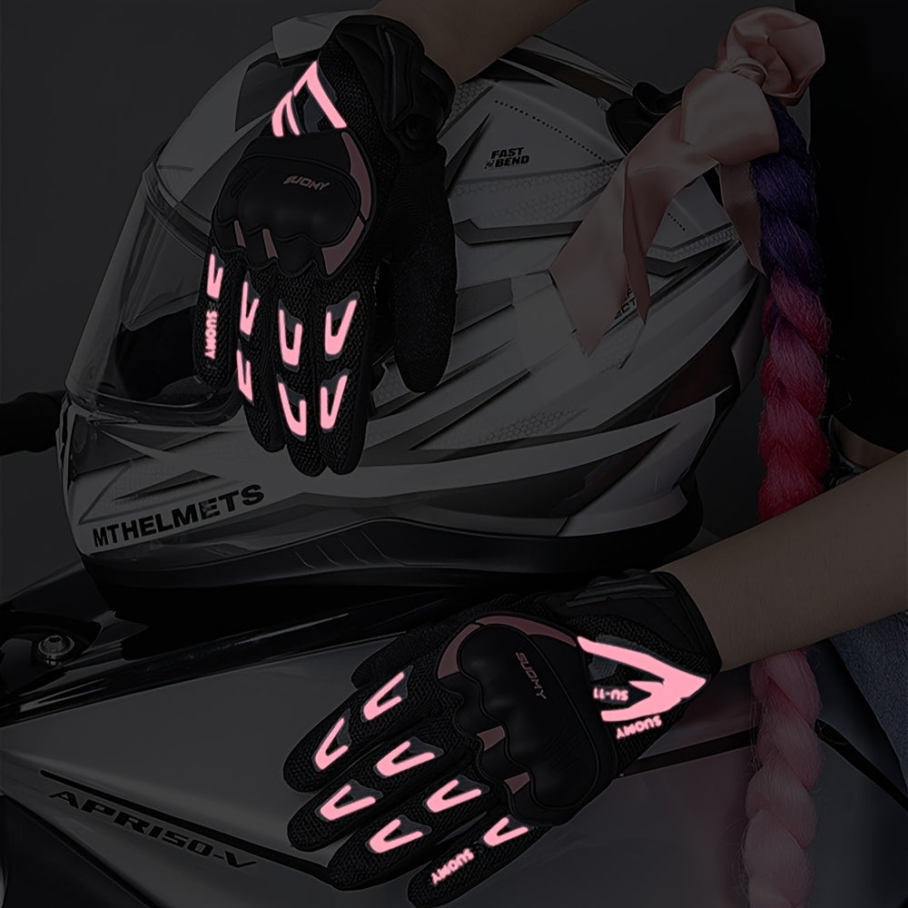 Women'S Motorcycle Riding Gloves - Touch Screen Breathable Non-slip Gloves with Adjustable Wrist, Ergonomic Design, Suitable for MBX\u002F MTB\u002F ATV\u002F Off-road Vehicles, Motorcycle Gloves, Outdoor Riding Gear