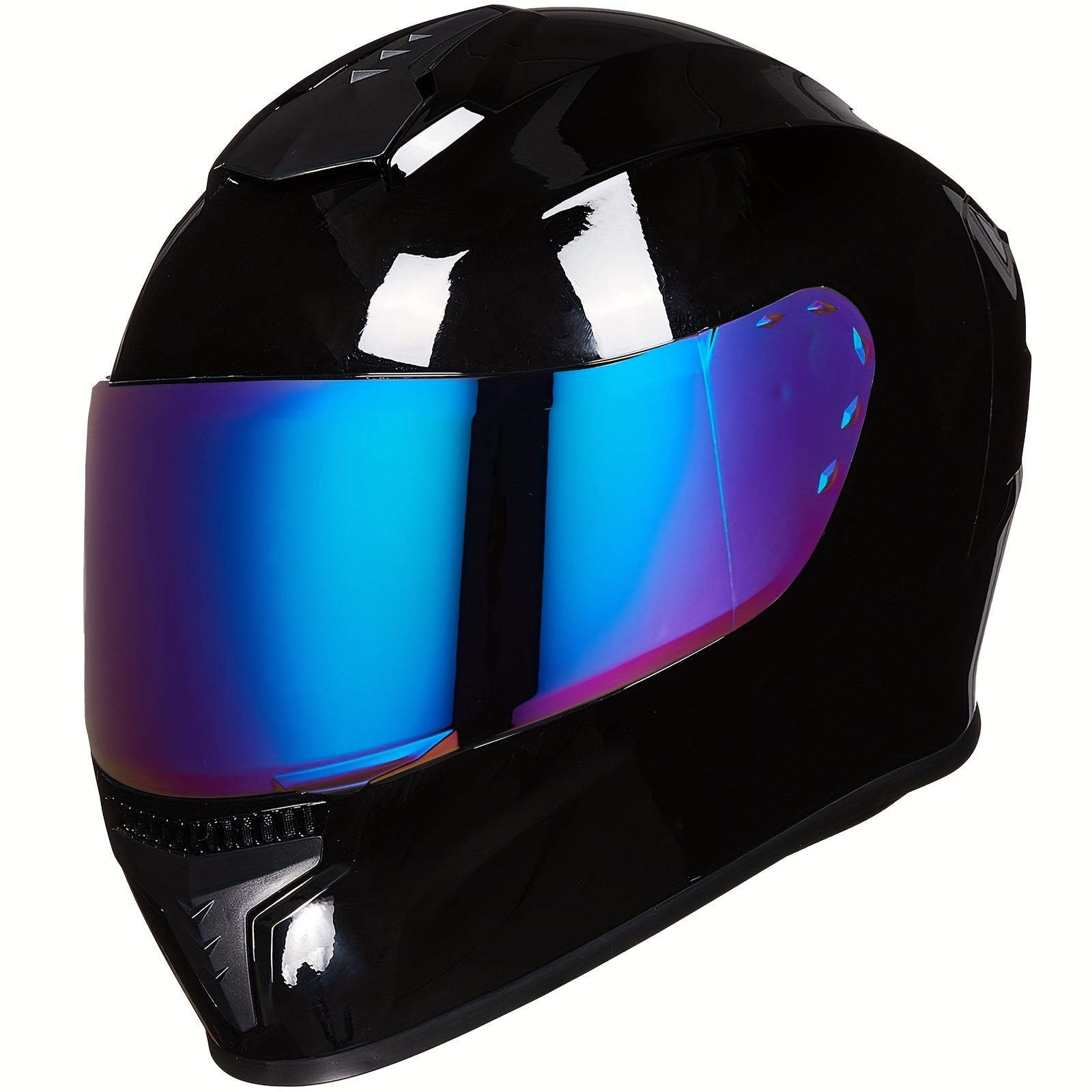 Black Full-Face Motorcycle Helmet with Reflective Rainbow Lens,, Removable & Washable Interior Liners for Men and Women, Motorcycle Accessories
