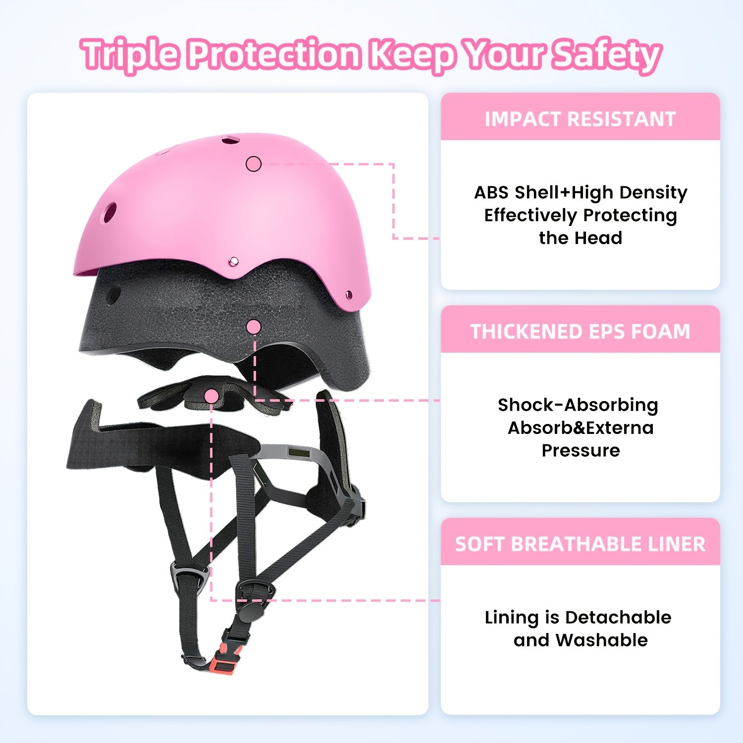 Kids Bike Helmet, Adjustable And Multi-Sport, Shock-absorbing ABS, Comfortable Padding, Ventilated Design, From Toddler, Helmet For 18.89''- 21.65''