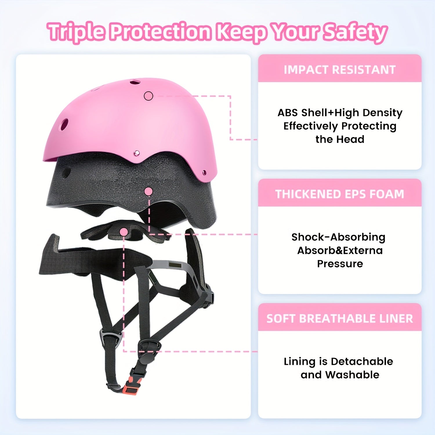 Kids Bike Helmet, Adjustable And Multi-Sport, Shock-absorbing ABS, Comfortable Padding, Ventilated Design, From Toddler, Helmet For 18.89''- 21.65''