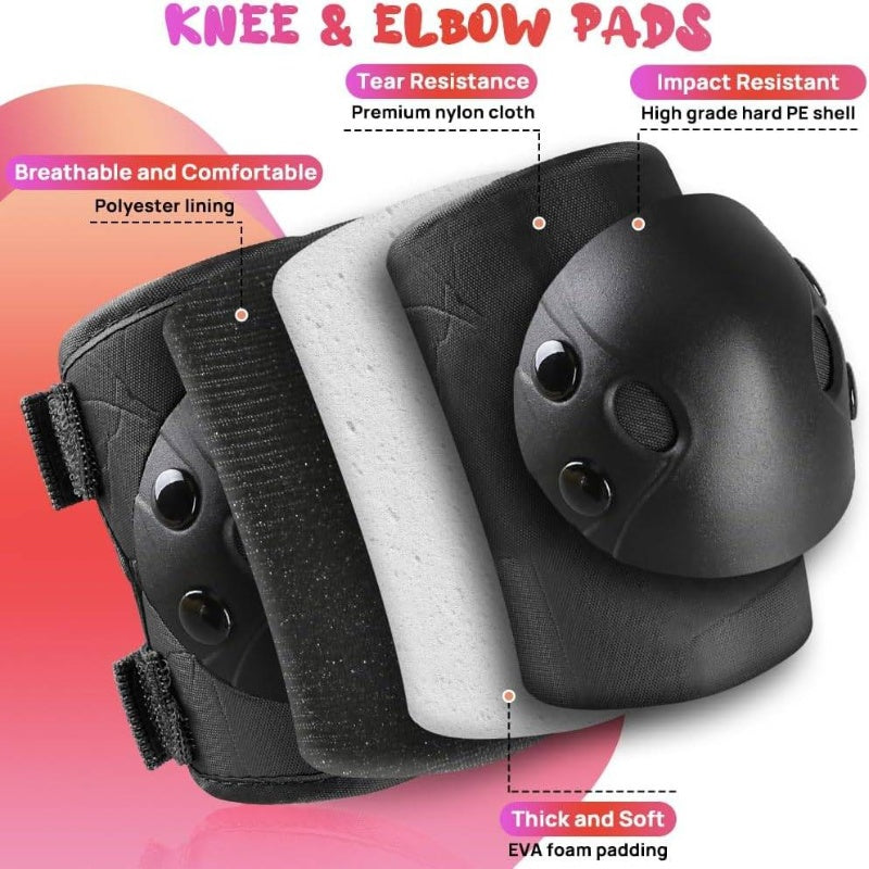 Youth & Adult Protective Gear Set - Heavy-Duty Knee Pads, Elbow Pads & Wrist Guards with Impact-Resistant Padding, Adjustable Straps & Buckles - Ideal for Skateboarding, BMX, Roller Skating, Cycling, Scooter Riding - Durable Textile Material