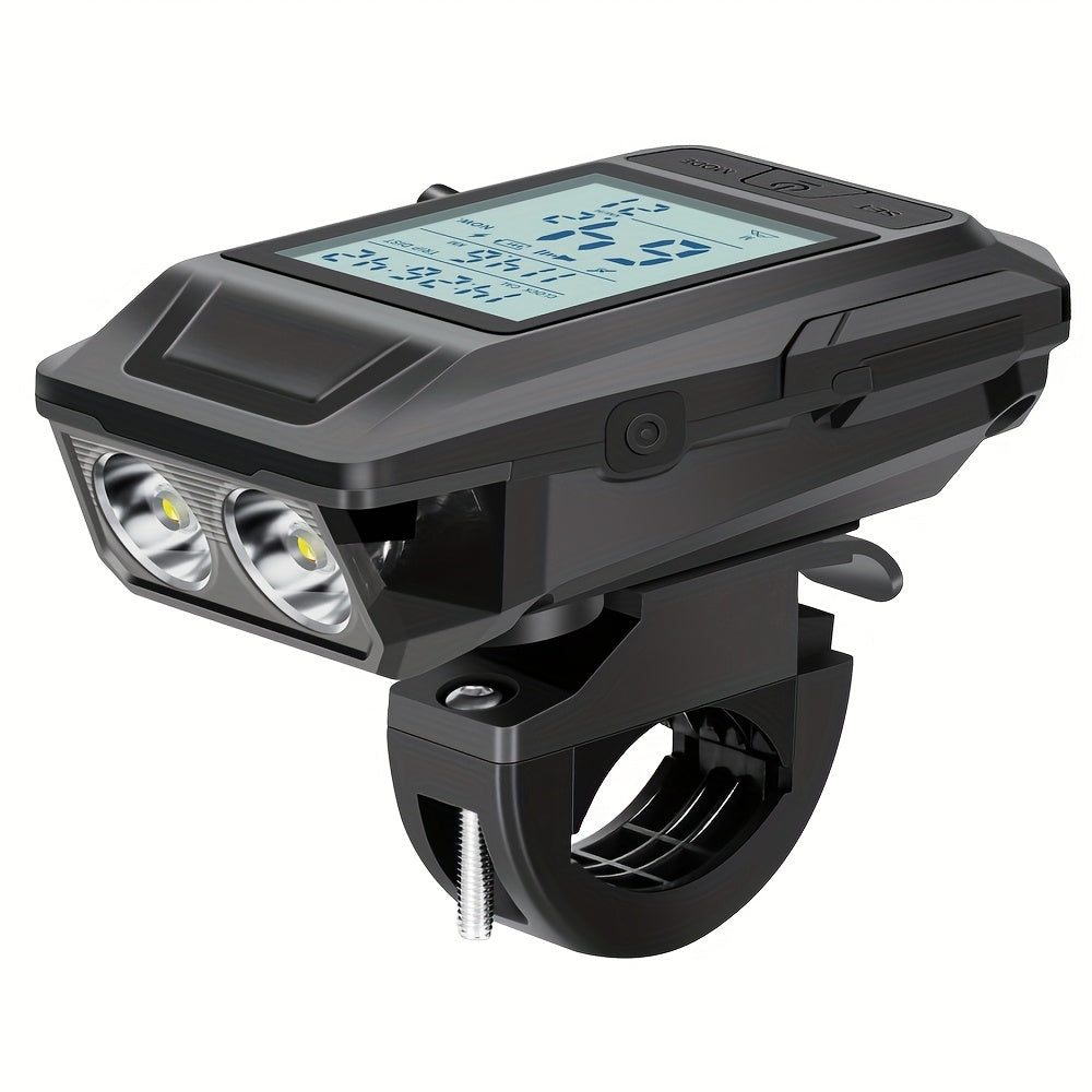 3-In-1 Bike Computer with Powerful LED Headlight, GPS Speedometer & Horn - USB-C Rechargeable Bike Odometer, Multi-Mode Display (Speed, Distance, Time, Calories, Altitude, Gradient), Long-Lasting Battery, Compatible with Smartphones\u002FApps