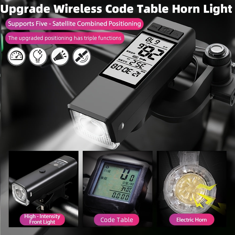 3-In-1 Bike Speedometer, Bike Computer& LED Headlight with GPS, USB Rechargeable, Multi-Mode Options, Real-Time Speed\u002FDistance Tracking, LCD Display, Odometer, Compatible with Smartphones, Compatible with for all Bicycles & Cycling GPS Devices