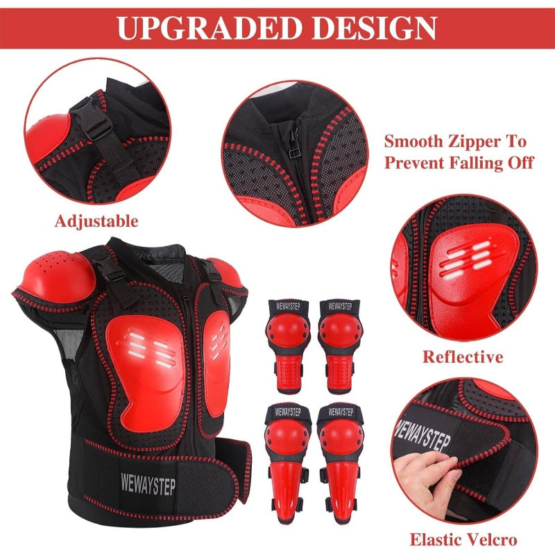Motorcycle Armor Gear Body Armor Vest Suit Chest Back Spine Protector Motocross Bike Protective Gear with Elbow Knee Protector Pads MTV ATV Cycling Skateboard Off - Road Racing Skiing,  Motorcycle Armor Vest, Adjustable Fit Design, Durable Protective