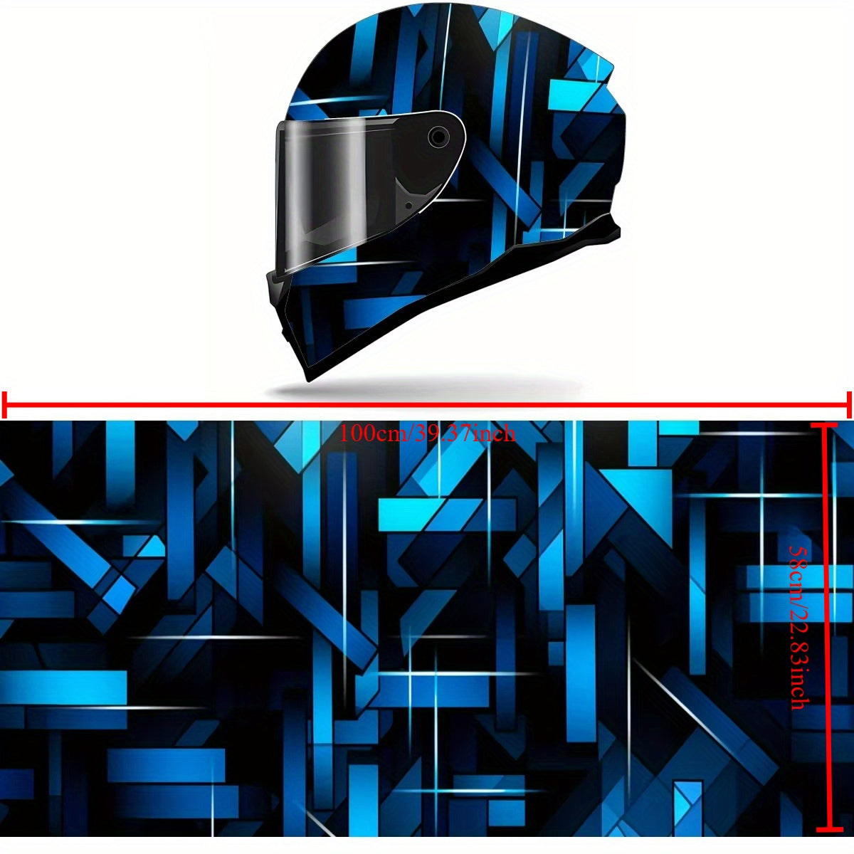 Full Helmet Wrap Sticker - Blue & Black Racing Graphic Decal, Durable PVC Motorcycle Helmet Decor with High-Quality Print, Easy to Apply & Remove, Fits Most Helmets for Enhanced Style & Protection, Motorcycle Accessories, Sleek Glossy Finish, Protective G