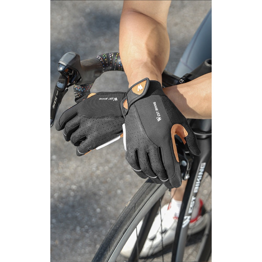 Cycling Gloves with Shock Absorption & Non-Slip Grip - Full Finger Motorcycle Bicycle Gloves, Long Finger Design, Touchscreen Compatible, Winter Warmth, Spring & Autumn, Sleek Glove Design, Durable Glove Material