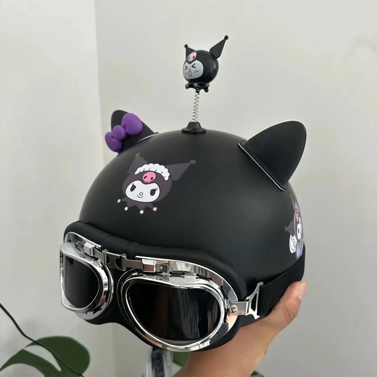 Y2K Sanrio Hellokitty Adult Multi-Use Helmet Accessory- Cute for Kuromi Melody Shaking Decoration for Bicycle, Electric Bike, Motorcycle, Skateboard Helmets- Durable PVC Material, Vibrant Pink Purple Black- Perfect for Rides And Christmas, Helmet Decorati
