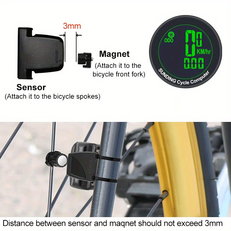 Bicycle Speedometer Odometer Wireless Cycle Bike Computer Bicycle Handlebar Stopwatch Round With LCD Display & Multi-Functions For Most Bikes, Without Battery