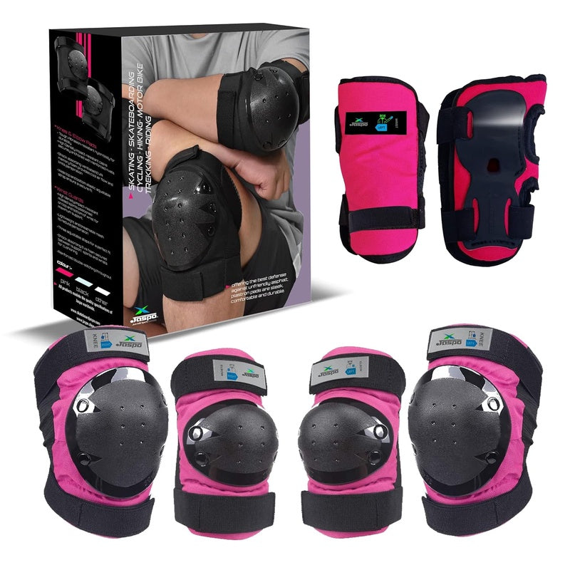 Jaspo Plastron Saver 3 Set - Knee, Elbow, Wrist Guard - Multi - Purpose for Skating, Cycling More - Small, Pink