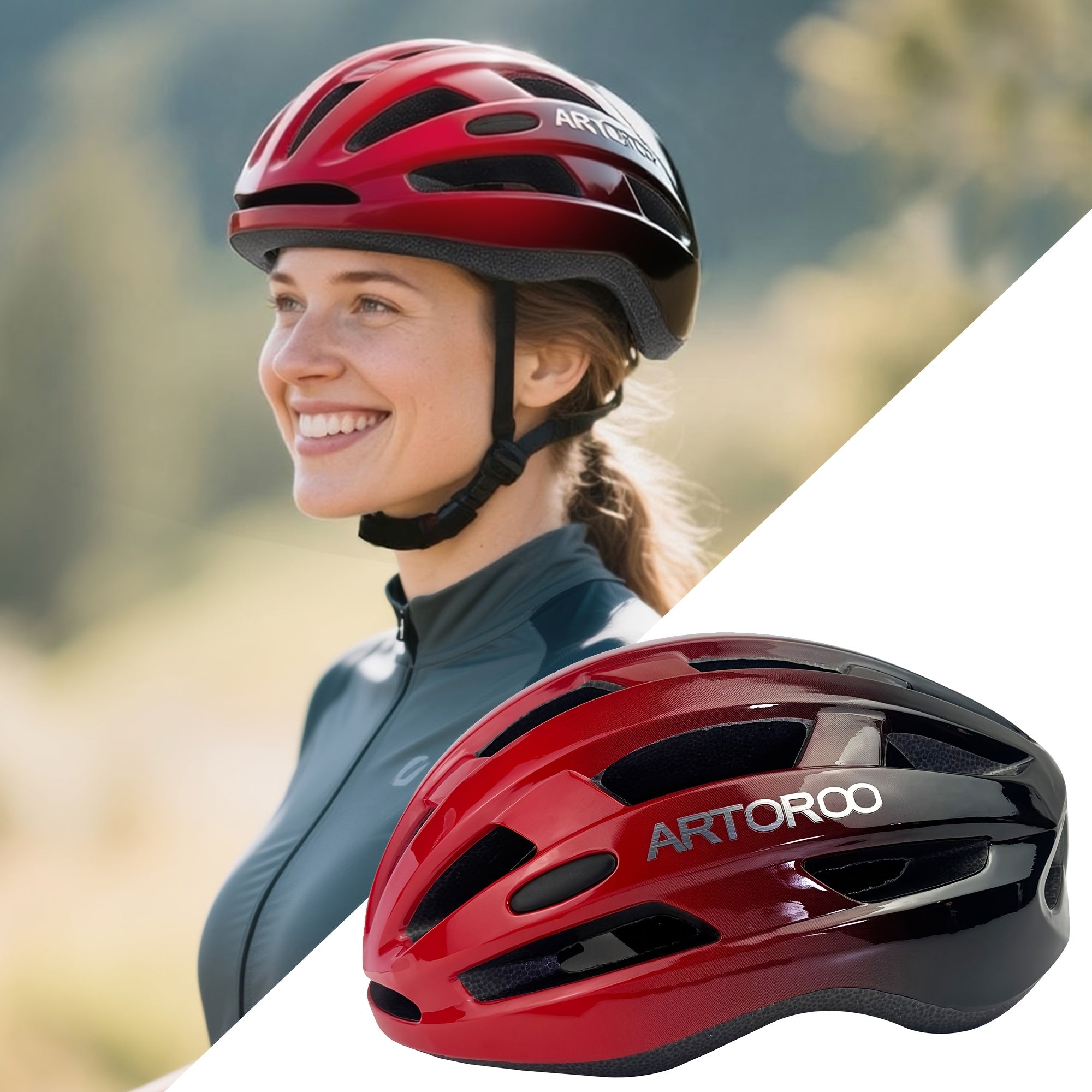 1pc ARTOROO Adult Bike Helmet - Lightweight & Durable, Adjustable Strap System, Multi-Color Options (White\u002FOrange\u002FRed\u002FBlue\u002FGreen\u002FPurple\u002FBlack) - Road & Mountain Cycling Helmet for Men & Women, 22.83-24.02inch Head Size, Impac