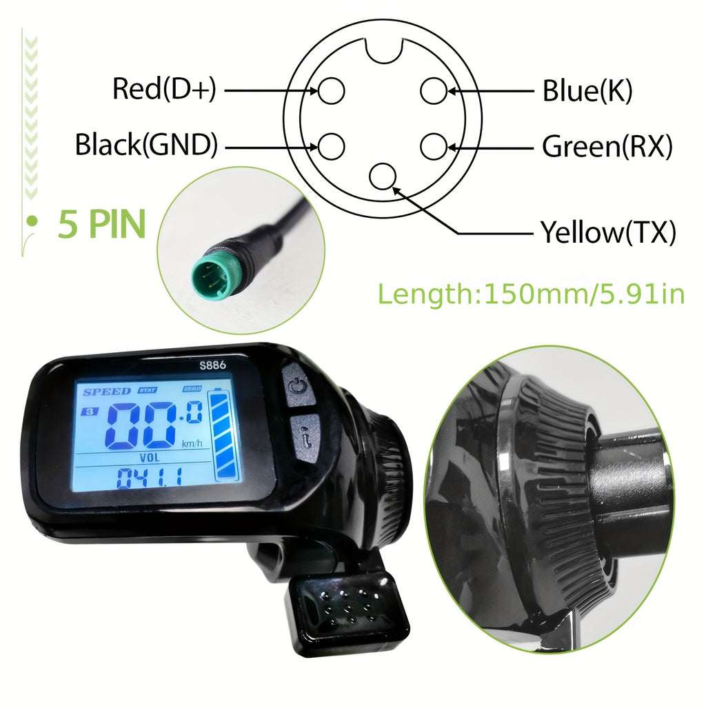S886 UART2 Electric Bicycle Cycle Snelheidsmeter Fiets Digitaal Stopwatch Ebike Fietsen Odometer Fietscomputer,  Ebike Display, Compact Design, Highquality Electronics, Cyclists