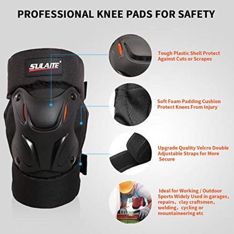 1 Pair GLEIM Heavy-Duty Tactical Knee Pads for Men & Women - Industrial\u002FConstruction\u002FGardening\u002FMotorcycle\u002FBiking Knee with Foam & PP, Adjustable One-Size-Fits-All, Breathable Gel Cushioning (Black\u002FRed)