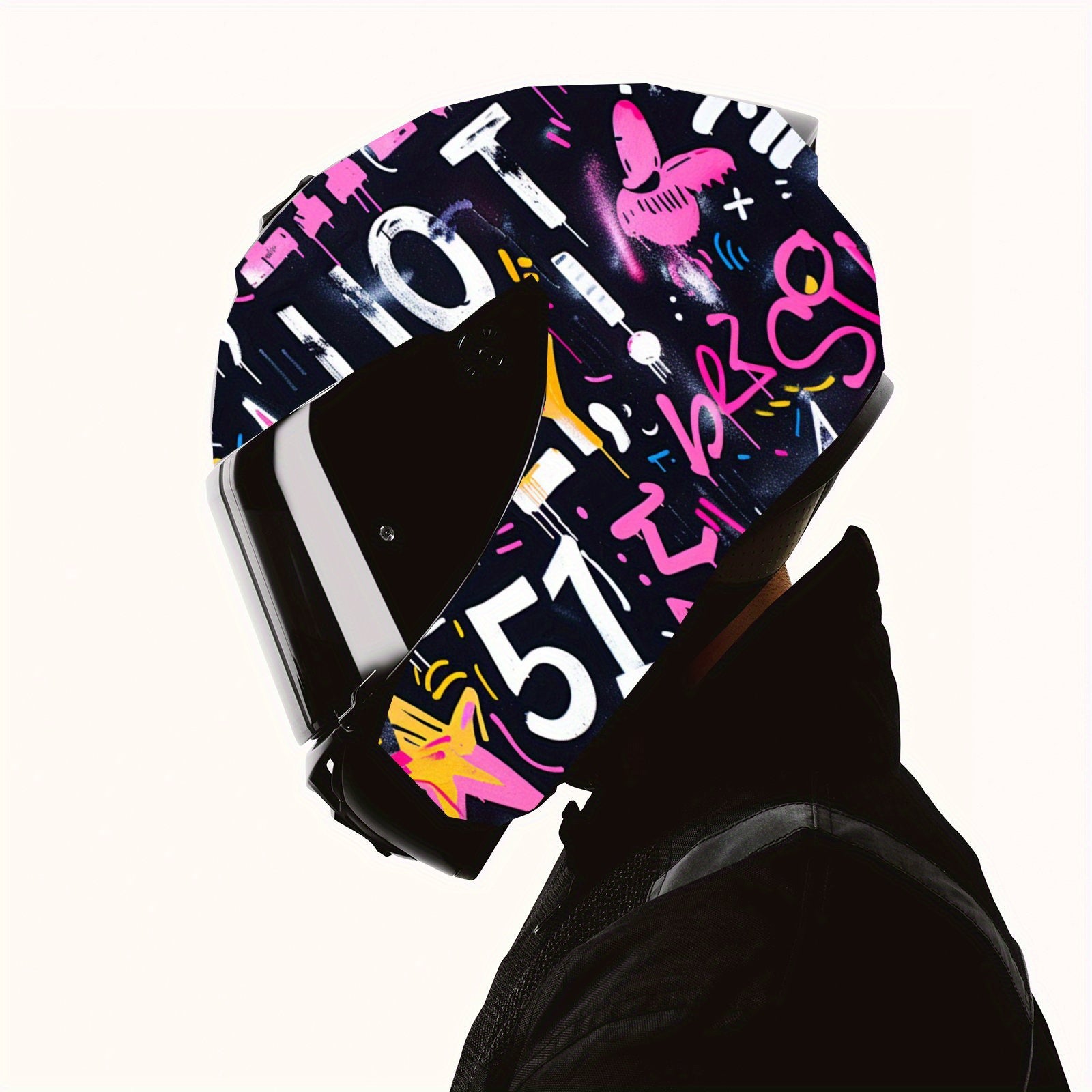 Vibrant Multicolored Graffiti Vinyl Wrap Sticker for Full-Face Helmets, Featuring Waterproof And Scratch-Resistant Self-Adhesive PVC Decals, Perfect for Adding an Artistic Touch to Motorcycle Racing Helmets And Helmet Accessories.