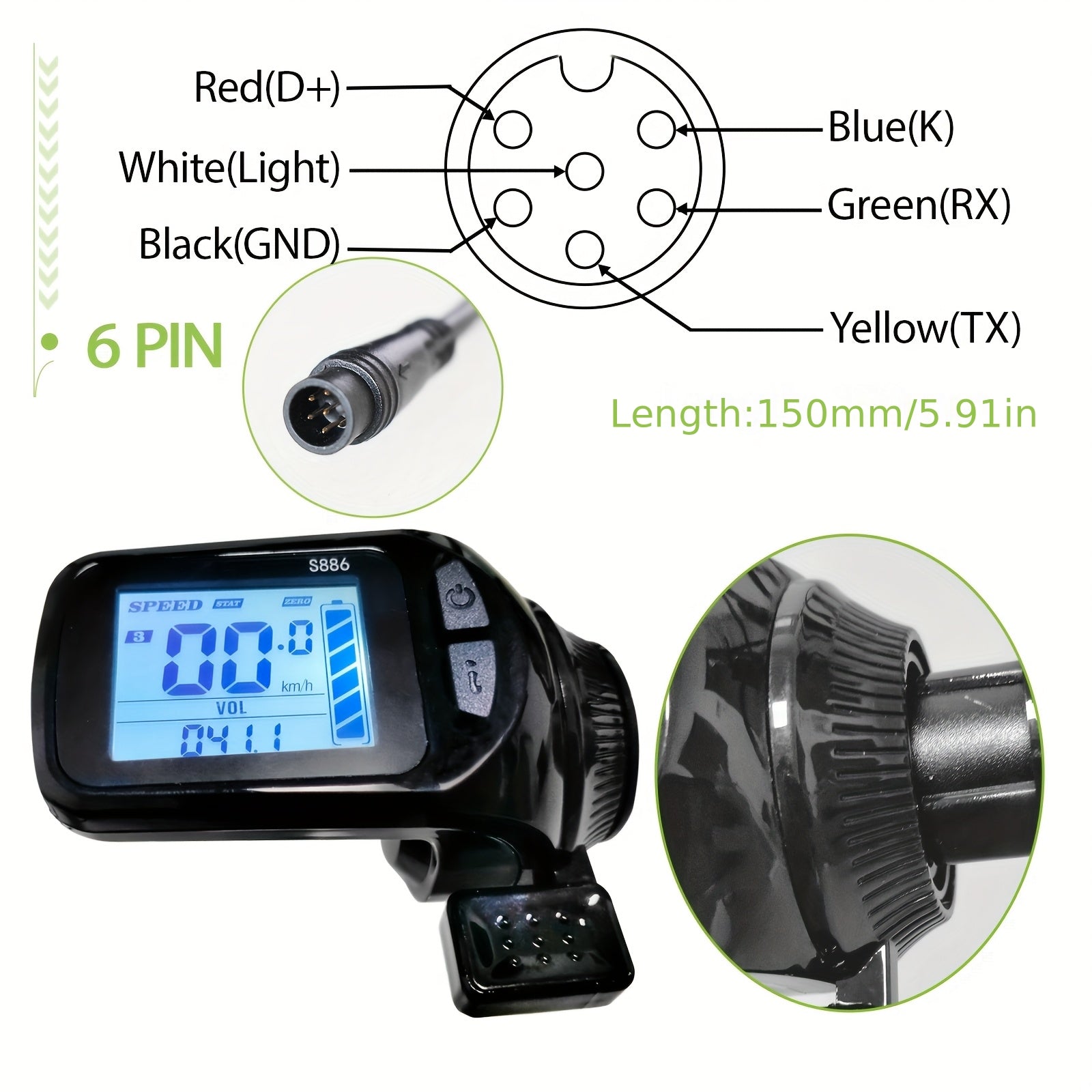 S886 UART2 Electric Bicycle Cycle Snelheidsmeter Fiets Digitaal Stopwatch Ebike Fietsen Odometer Fietscomputer,  Ebike Display, Compact Design, Highquality Electronics, Cyclists