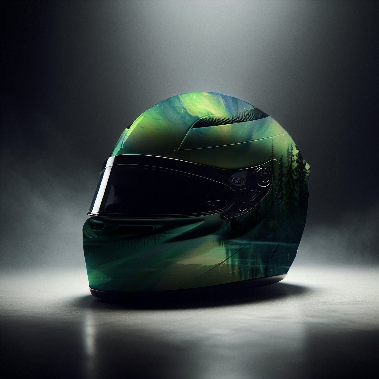 Impact Green Aurora Full Face Helmet Sticker - Waterproof, Scratch Resistant, Self-Adhesive PVC Patch, Motorcycle Racing Helmet Accessories | Rugged Pattern Design | Durable Helmet Sticker, Ideal Gift, Vehicle, Bike Accessory, Sporty Decal