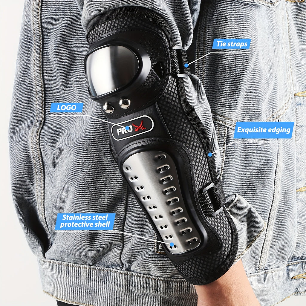 Bicycle Equipment, Motorcycle Protectors, 4pcs Motorcycle Knee And Elbow Pad Set, Stainless Steel Non Woven Body, Black, Outdoor Sports Equipment For Cycling, Skiing, Skateboarding, Airsoft Guns