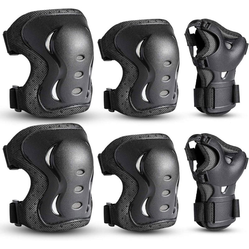 6 Pack YouthAdult Knee Elbow Wrist Protective Gear Set - Heavy-Duty Pads with Adjustable Buckles & Padding for Skateboarding, Roller Skating, Cycling, Scooter, Bike - Multi- Equipment for, & s ( &