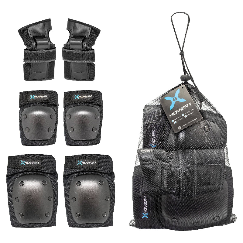 Black 6pcs Protective Gear Set, Includes 2 Elbow Pads, 2 Knee Pads and 2 Wrist Braces, Great Scooters, Bikes, Skateboards, Hoverboards,  Adjustable Fit, Highquality Foam, Impactresistant Padding, Hoverboard Users, Skaters