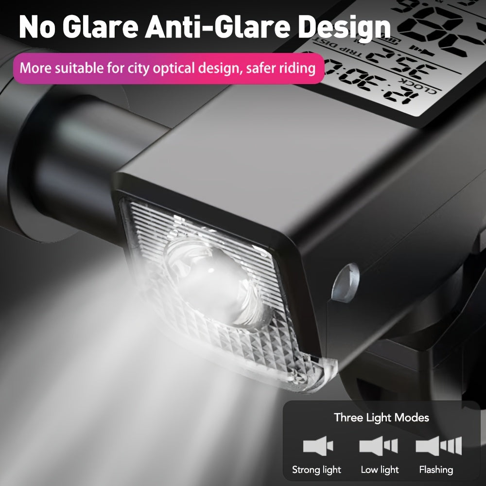 3-In-1 Bike Speedometer, Bike Computer& LED Headlight with GPS, USB Rechargeable, Multi-Mode Options, Real-Time Speed\u002FDistance Tracking, LCD Display, Odometer, Compatible with Smartphones, Compatible with for all Bicycles & Cycling GPS Devices