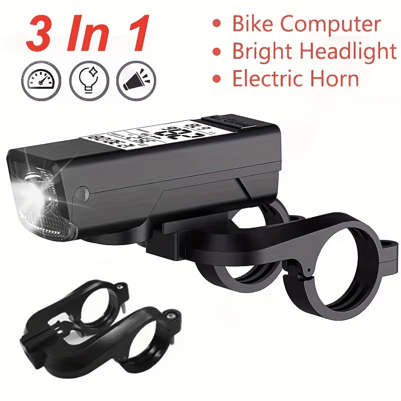 3-in-1 Bike Computer 3-in-1 Multi-Function Bicycle Computer Dial, Bell & Light | Type-C Charging for Road & Mountain Bikes | Outdoor Riding Accessories for Electric Bikes & Small Motorcycles