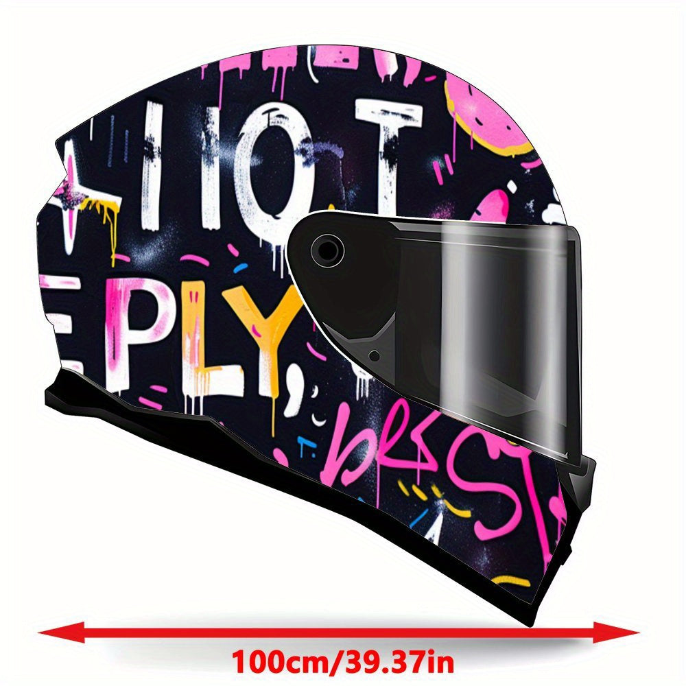Vibrant Multicolored Graffiti Vinyl Wrap Sticker for Full-Face Helmets, Featuring Waterproof And Scratch-Resistant Self-Adhesive PVC Decals, Perfect for Adding an Artistic Touch to Motorcycle Racing Helmets And Helmet Accessories.